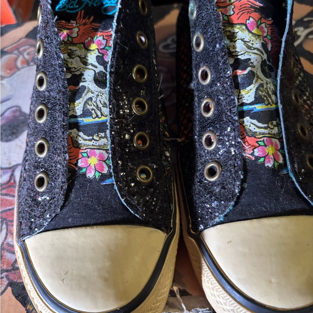 Y2K 100% Authentic Ed Hardy Black Sneakers Glittery Design - Picture 5 of 8